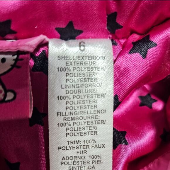SOLD!! HELLO KITTY Pink Black Puffer Hoodie Jacket - Size 6 - Picture 8 of 8